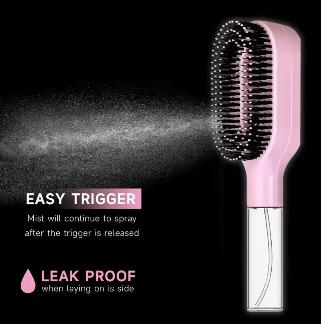 2in1 Spray Hair Brush Detangling Scalp Massage Comb with Water Mist Spray Anti-static Smooth Hair Styling Tool for Home & Travel